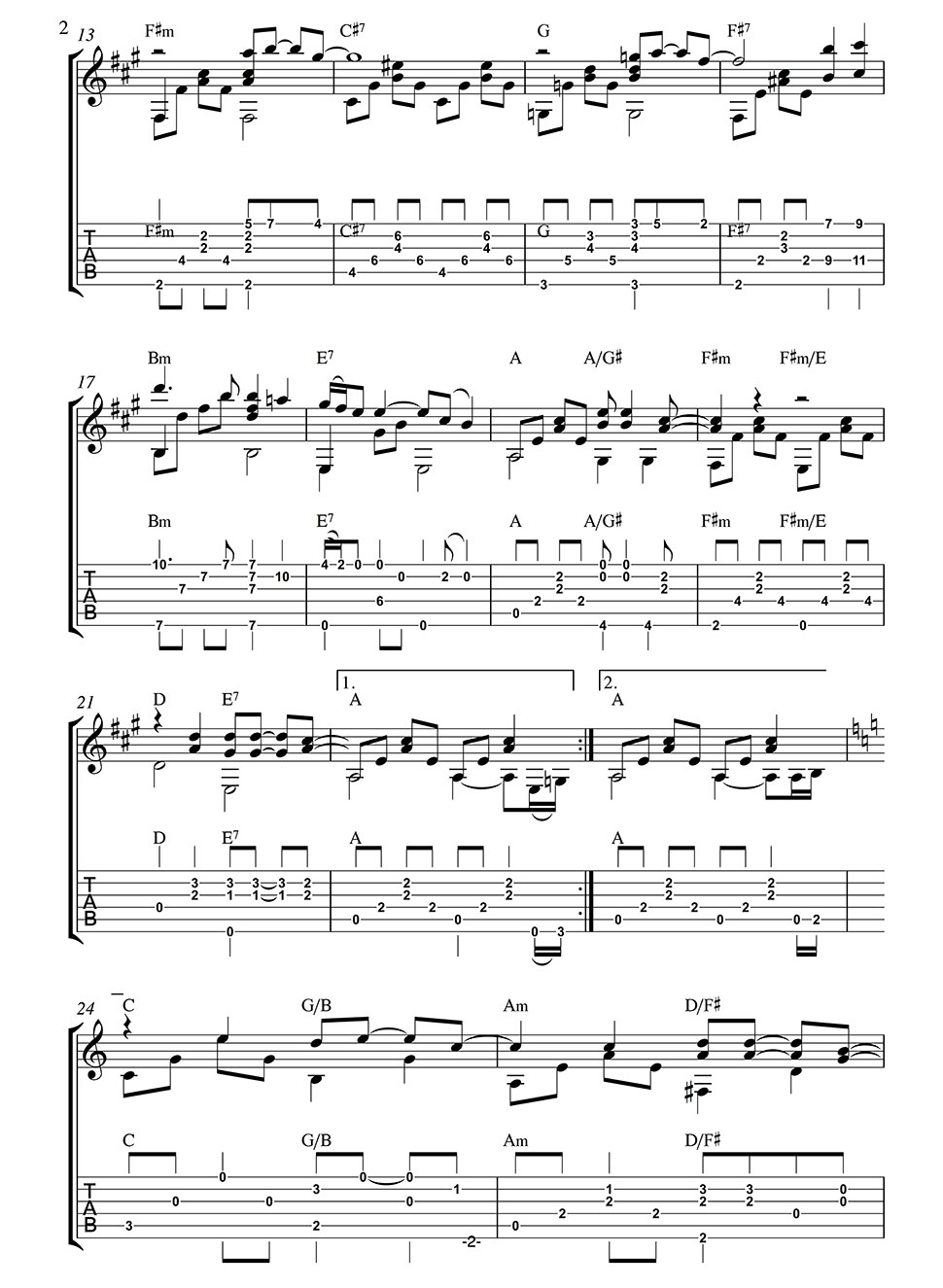 "Tears In Heaven" arranged for fingerstyle guitar solo in both tab and